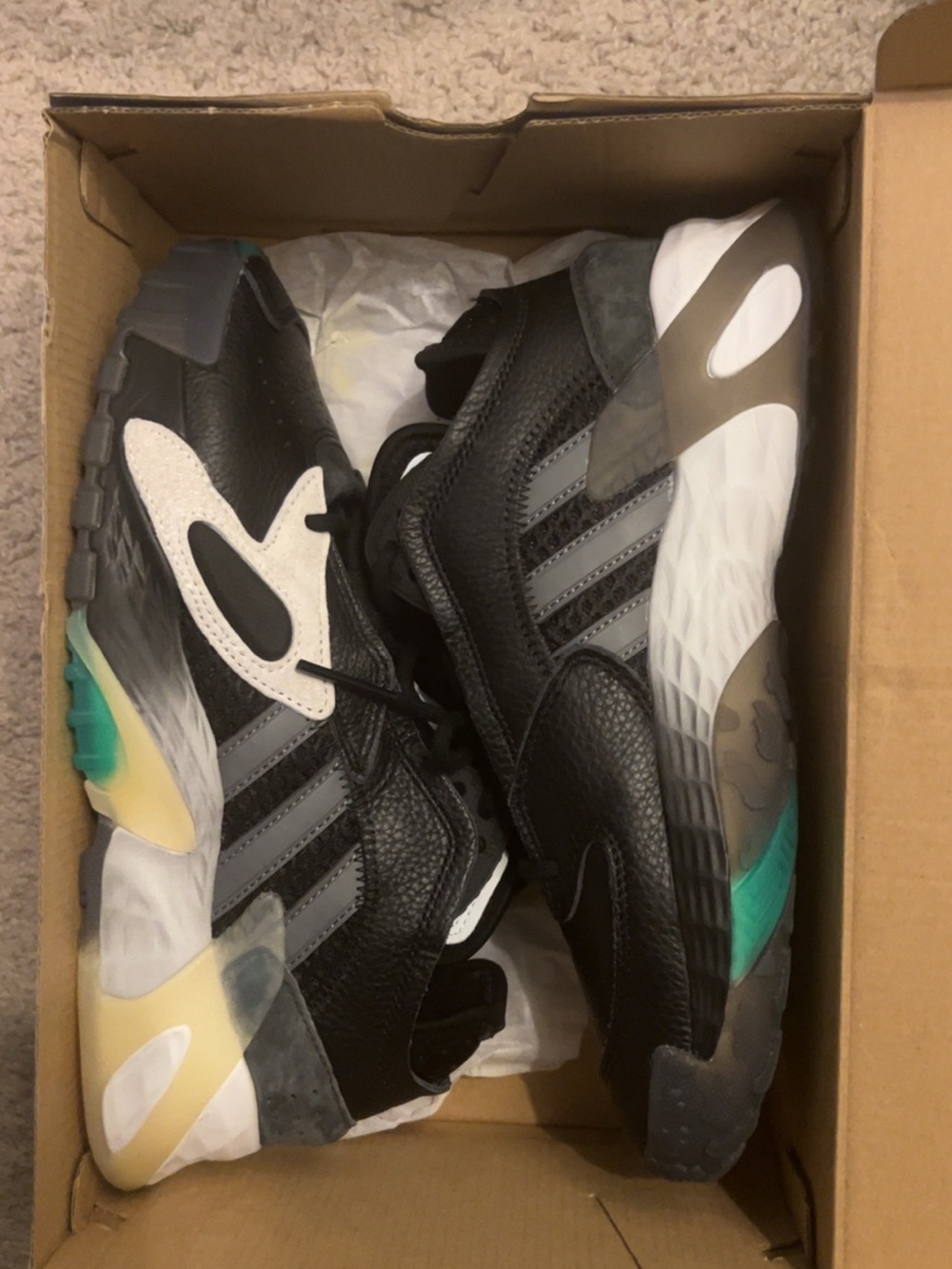 adidas Originals Kids Black Sneakers with Gray, Cream & Teal Accents